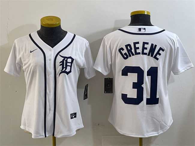 Women%27s Detroit Tigers #31 Riley Greene White Cool Base Stitched Jersey
